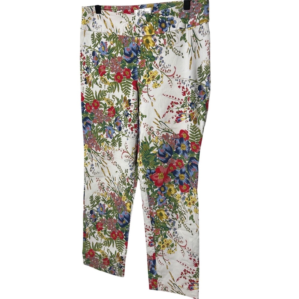Joseph Ribkoff Floral Print Pull On Cropped Pants White Green Red Blue Sz 12 EUC